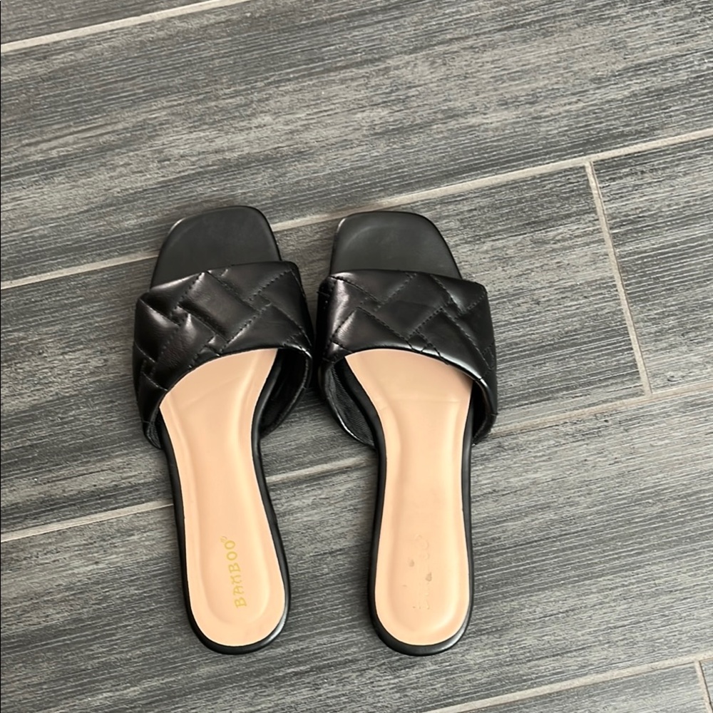 Bamboo Black Quilted Slide Sandals
